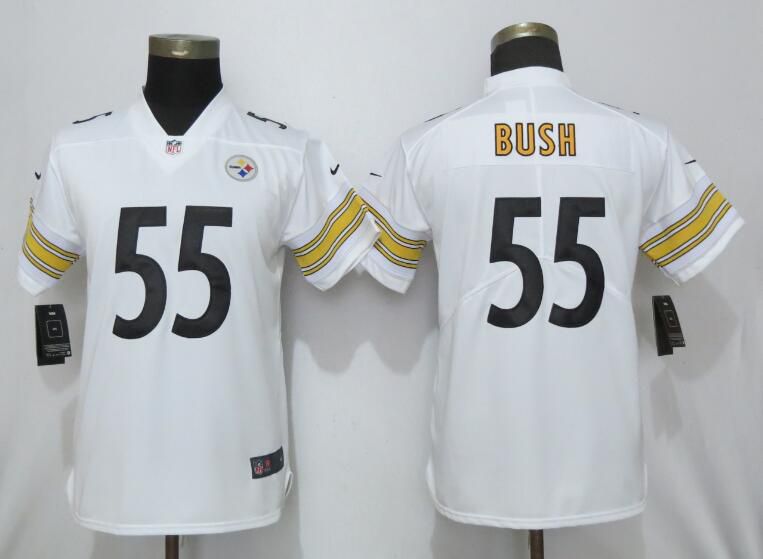 Women Pittsburgh Steelers #55 Bush White Nike Vapor Untouchable NFL Jerseys->women nfl jersey->Women Jersey
